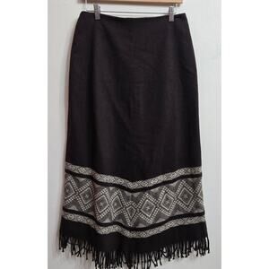 Jones New York Vtg 90s Y2K Western Aztec Southwestern Wool Fringe Maxi Skirt 8